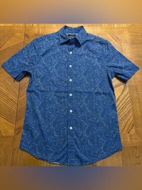 Tahari Slim Fit Stretch Paisley Short Sleeve Button Up Shirt Men’s Size S